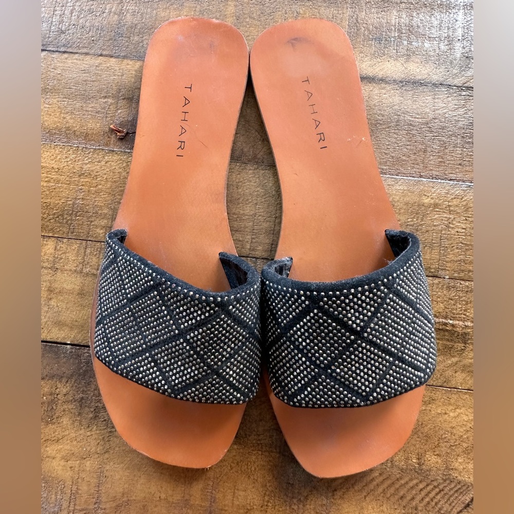 Tahari Sandals Slides Embellished Leather